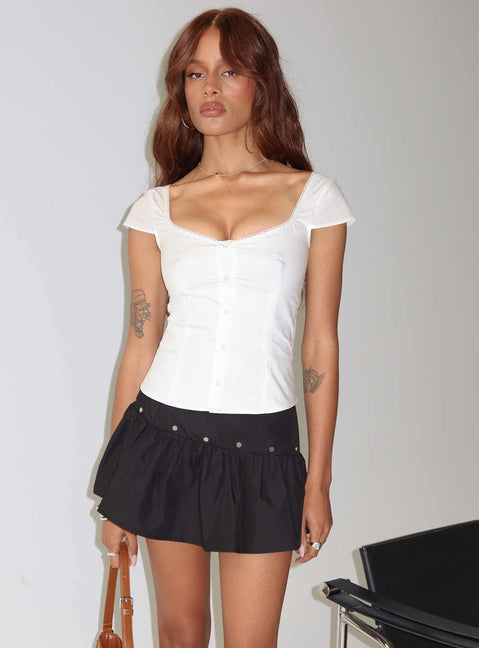   front view of model wearing Princess Polly Curtain Call Mini Skirt Black Mini Skirts 