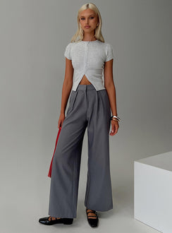 front view of model wearing Princess Polly Relaxed Pants Charcoal High Waisted Pants 