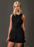 Vest top High neckline, button fastening, twin hip pockets, tie detail at back Non-stretch material, fully lined 