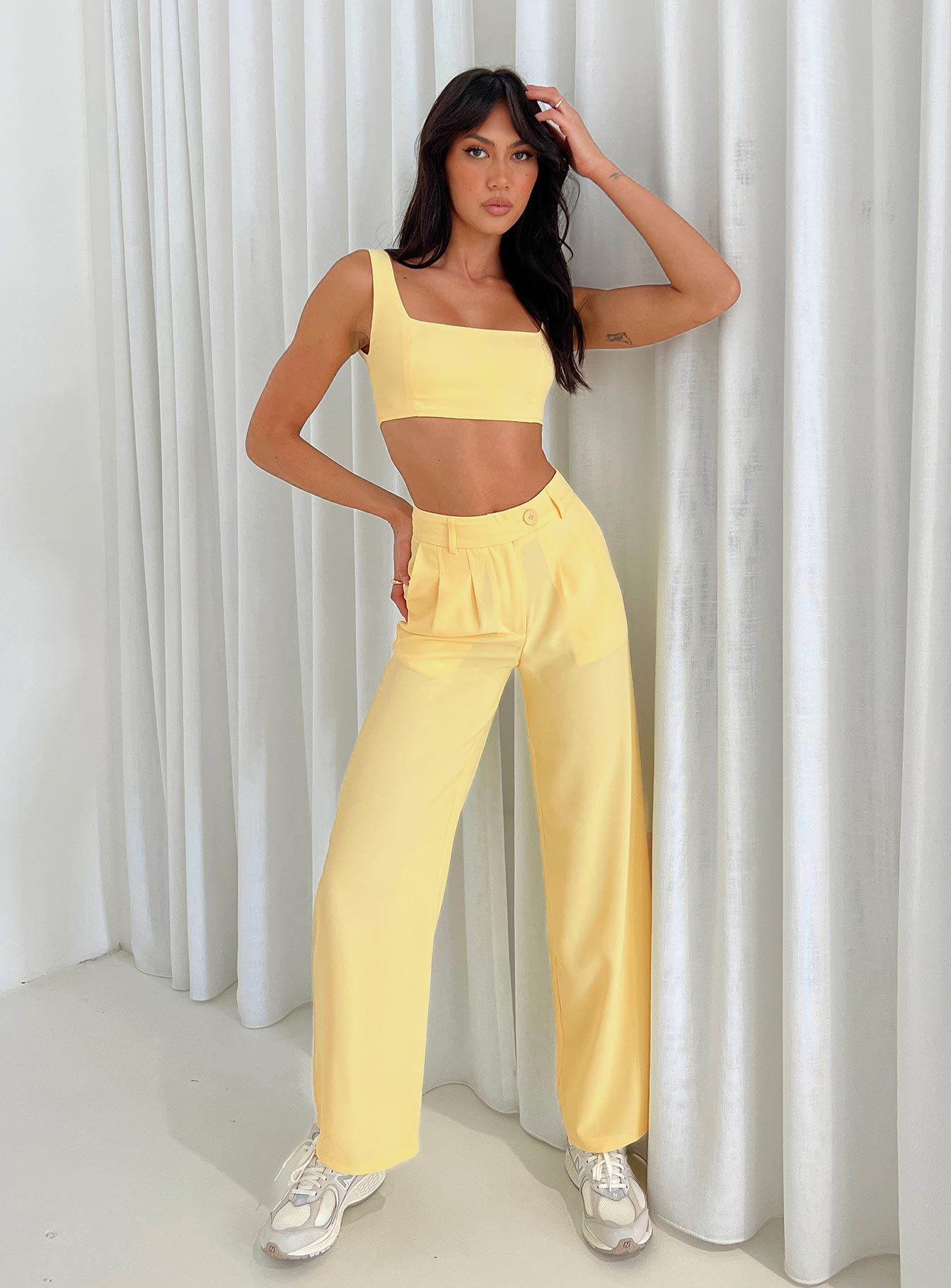 High waisted pants hot sale crop top set