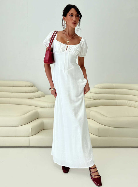 front view of model wearing Princess Polly Summer Song Maxi Dress White Scoop Neck 
