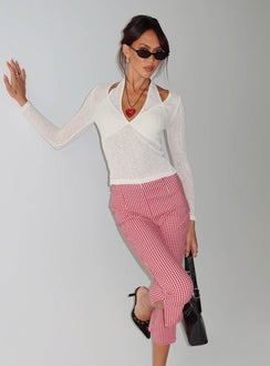 front view of model wearing Princess Polly Mignonette Capri Pant Red Gingham 