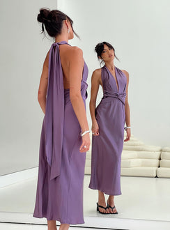 back view of model wearing Princess Polly Acesa Maxi Dress Mauve Plunger 