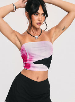 side view of model wearing Princess Polly Lincoln Strapless Top Black Sleeveless straight 