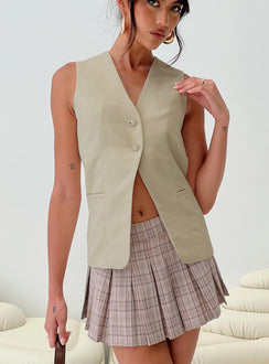 front view of model wearing Princess Polly Dovesie Vest Top Beige Sleeveless V-Neck 