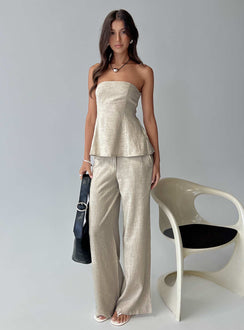 side view of model wearing Princess Polly Syrena Tailored Wide Leg Pant Natural Mid Rise Pants 