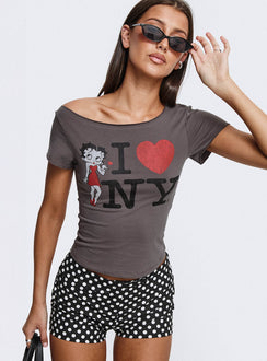 Betty Loves NYC Loose Graphic Top Charcoal