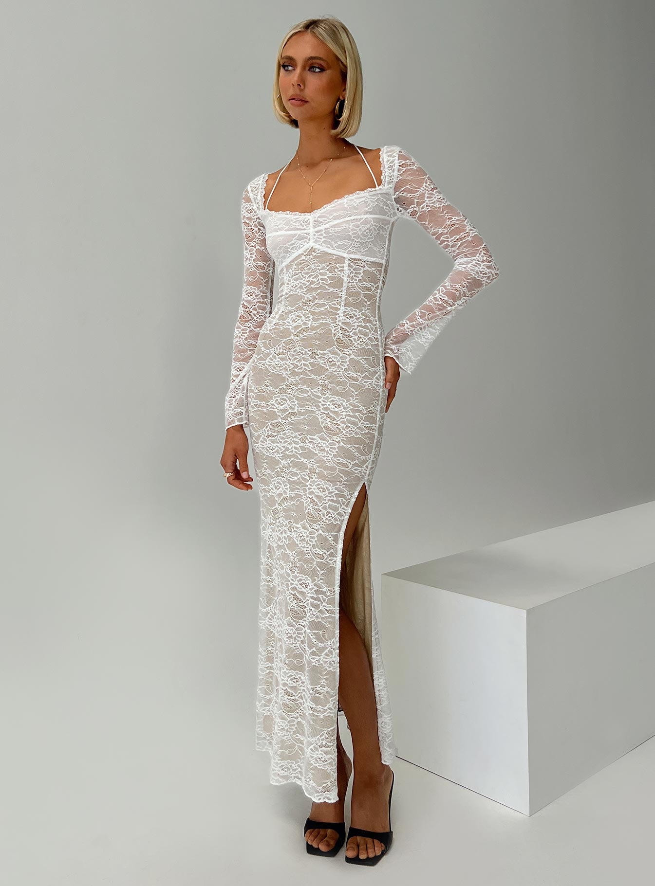 Lace cream maxi dress hotsell