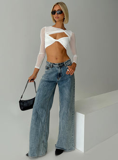 front view of model wearing Princess Polly Middleton Long Sleeve Top White Full Sleeves Asymmetric Neckline 