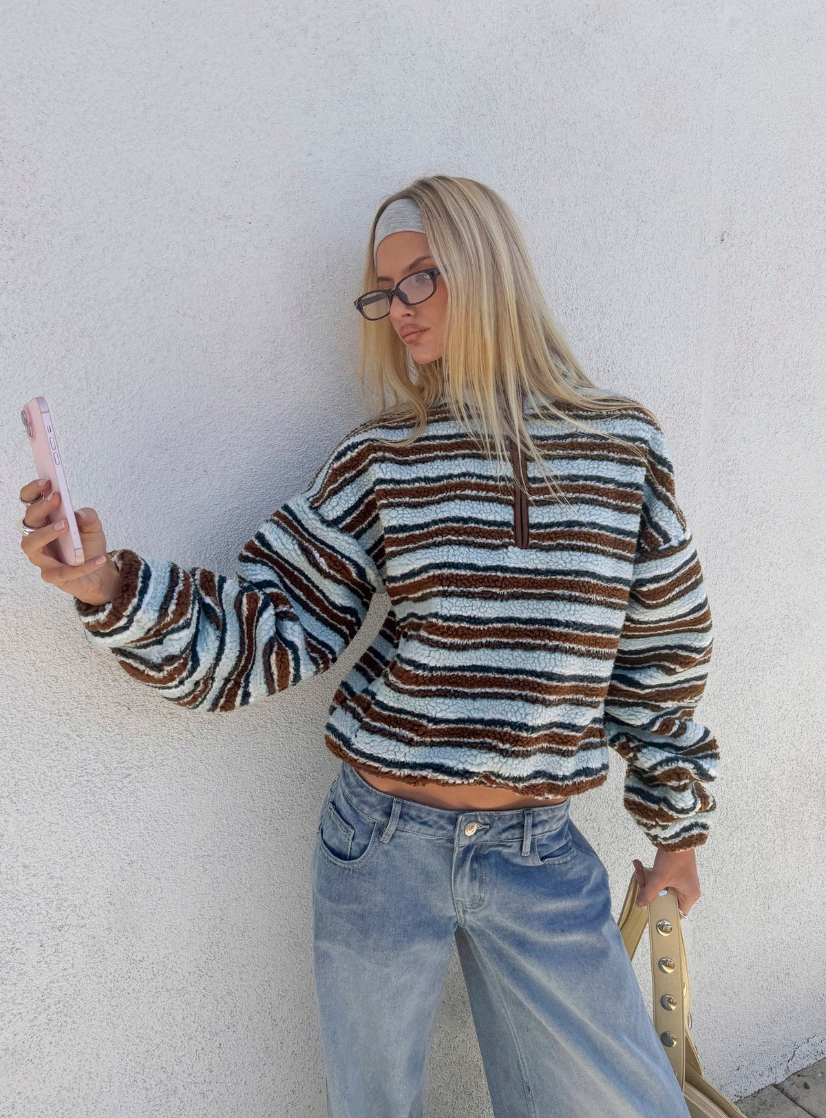 Quinee Polar Fleece Jumper Brown / Blue Multi