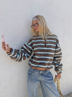 Quinee Polar Fleece Jumper Brown / Blue Multi