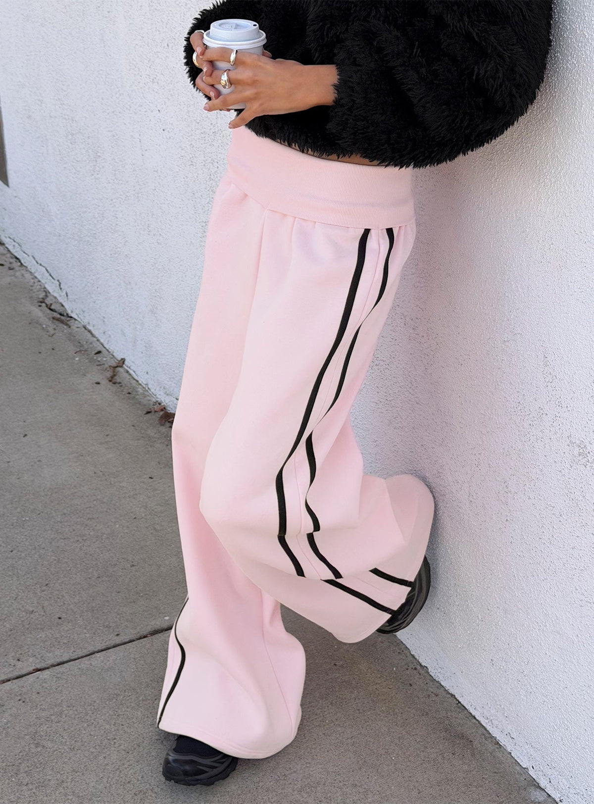 Lockie Foldover Baggy Track Trousers Pink / Black