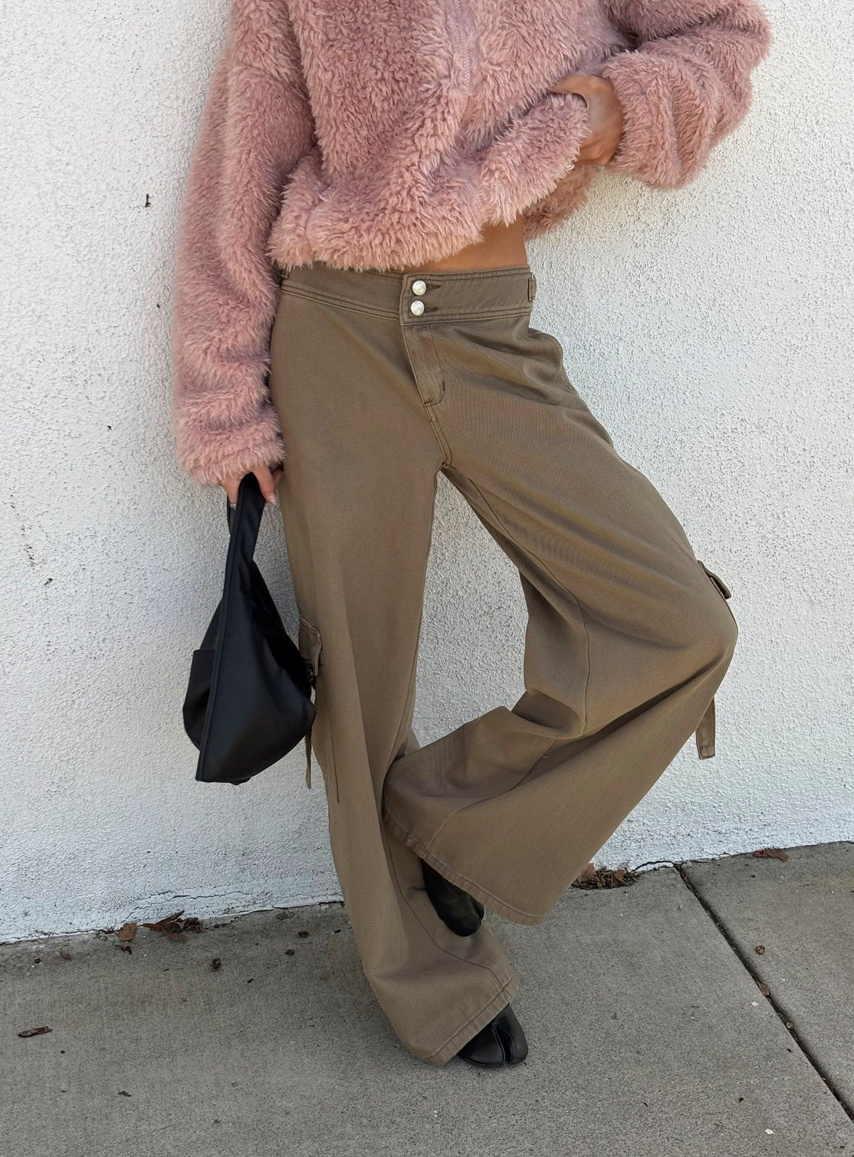 Kellenna Cargohose mit geradem Bein, niedrigem Bund, Taupe