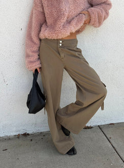 Kellenna Cargohose mit geradem Bein, niedrigem Bund, Taupe