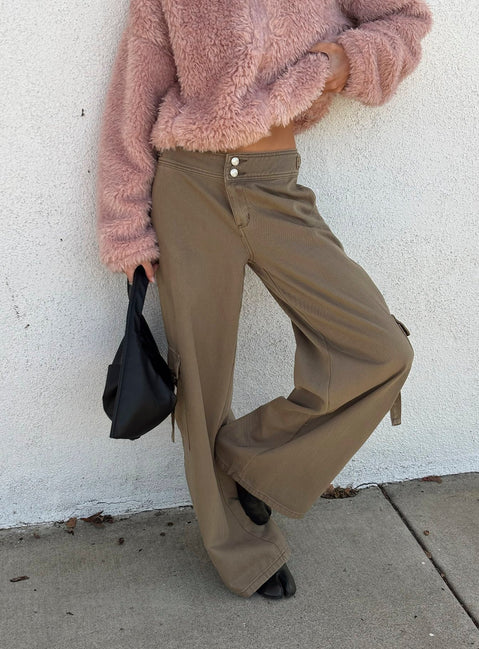 Kellenna Cargohose mit geradem Bein, niedrigem Bund, Taupe