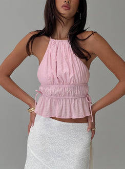 front view of model wearing Princess Polly Rozier Top Pink Sleeveless Crew Neck 