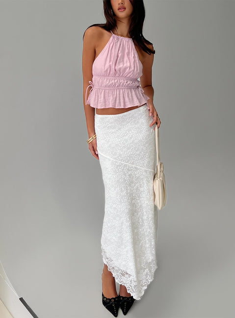   front view of model wearing Princess Polly Freebirds Lace Midi Skirt White Midi Skirts 