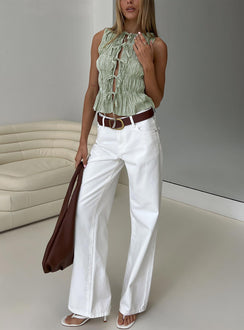 front view of model wearing Princess Polly Serenitia Mid Rise Straight Leg Relaxed Jeans White Wash High Waisted 
