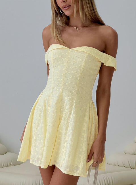 Rosebud Off The Shoulder Mini Dress Lemon