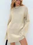 Princess Polly High Neck  Cheyenne Knit Sweater Dress Beige