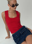 back view of model wearing Princess Polly Issues Top Red Sleeveless Scoop Neck 