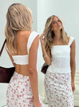 Broderie anglaise crop top Fixed shoulder straps, square neckline, shirred band at back Non-stretch material, lined bust