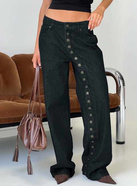 Introducing Penny Mid Rise Straight Leg Jeans Raw Denim in womens-jeans front view of model wearing Princess Polly