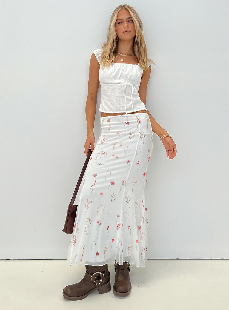   front view of model wearing Princess Polly Breezewood Maxi Skirt White Maxi 