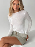 back view of model wearing Princess Polly Pratt Long Sleeve Top White Full Sleeves Boat Neck 