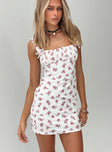 Mini dress Floral print, ruched bust, bow detail at bust, invisible zip fastening at side Fully lined, non-stretch