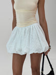 back view of model wearing Princess Polly Anglaise Bubble Hem Mini Skirt White Mini Skirts 