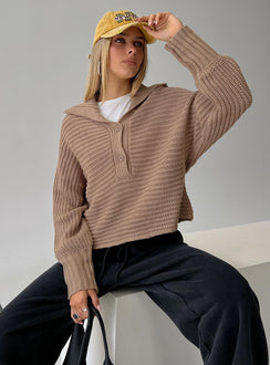 Praiano Button Front Collared Sweater Latte