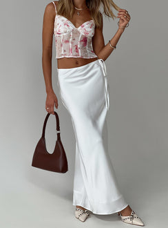   front view of model wearing Princess Polly Fluttering Maxi Skirt White Maxi 