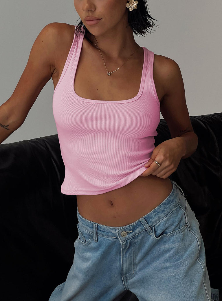 Baseline Square Neck Rib Tank Top Pale Pink