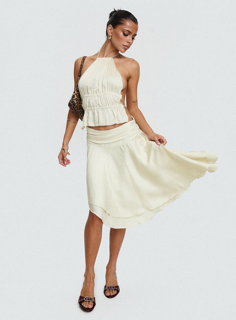   front view of model wearing Princess Polly Legacy Midi Skirt Ivory Midi Skirts 