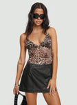   front view of model wearing Princess Polly Traverse Faux Leather Mini Skirt Washed Black Mini Skirts 