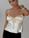 side view of model wearing Princess Polly Chamber Of Love Cami Top Cream Sleeveless V-Neck 