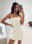 front view of model wearing Princess Polly Melrose Nights Mini Dress Cream Square Neck 