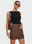   side view of model wearing Princess Polly Sabyna Tailored Mini Skirt Brown Mini Skirts 