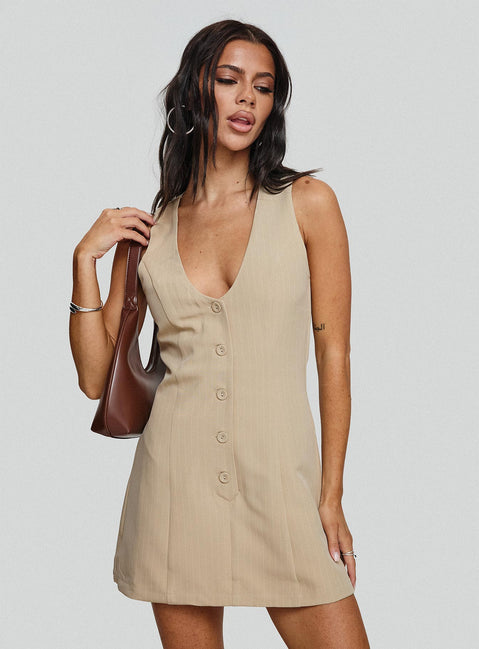 Damico Romper Beige Pinstripe