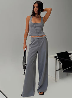 front view of model wearing Princess Polly Miku Pants Charcoal High Waisted Pants 