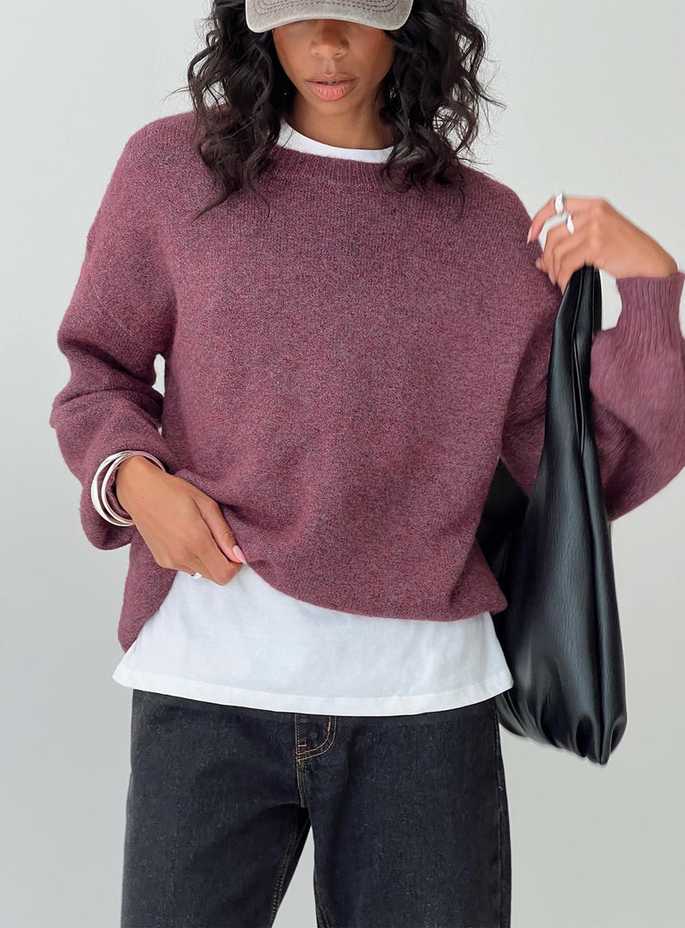 front view of model wearing Princess Polly Ryanna Sweater Burgundy Long 