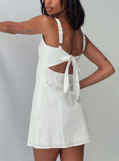 back view of model wearing Princess Polly Summer Isles Mini Dress White Sweetheart Neckline 