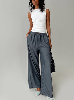 front view of model wearing Princess Polly Tallilah Pants Dark Chambray High Waisted Pants 