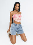 side view of model wearing Princess Polly Lou Carpenter Denim Shorts Light Wash Lower Impact High Waisted Shorts 