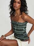 side view of model wearing Princess Polly Rigia Top Mono Check Green Sleeveless straight 