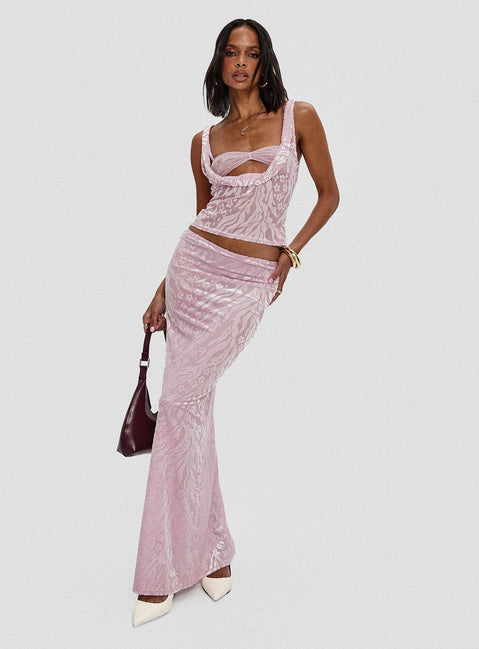   front view of model wearing Princess Polly Kalei Maxi Skirt Pink Floral Maxi 