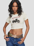 front view of model wearing Princess Polly Champ Motors Baby Tee White Short Sleeves Crew Neck 