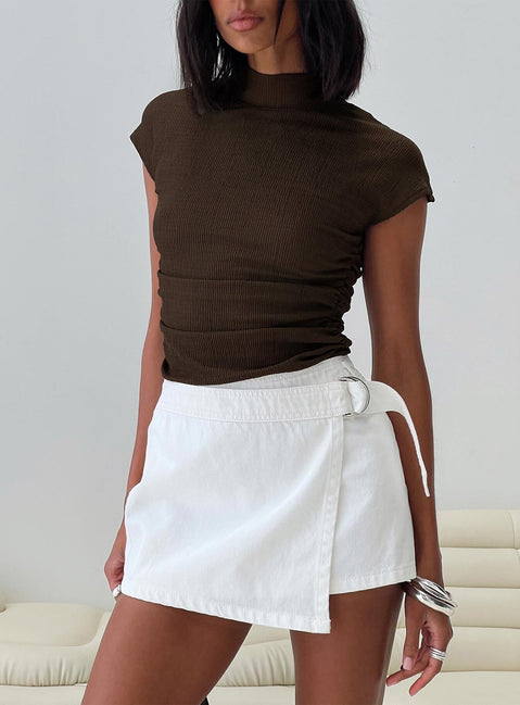 back view of model wearing Princess Polly Elinora Wrap Mini Skirt White Mini Skirts 