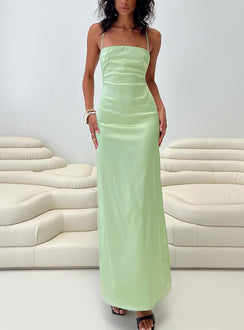 front view of model wearing Princess Polly Roselyn Maxi Dress Sage Square Neck 